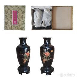 Rara Coppia Vasi Cinesi Vintage Anni '70 in Bambù