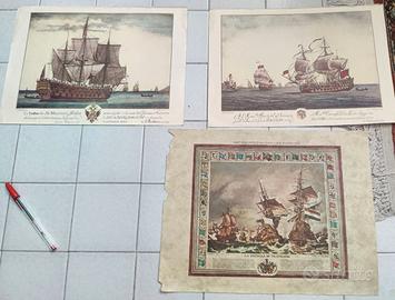 Lotto stampe vintage di incisioni navali storiche