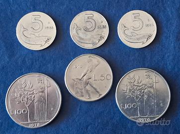 Lotto monete 5 lire Delfino + 100 lire + 50 lire