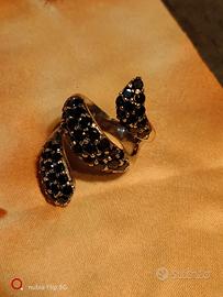 Anello in Bicha in Argento taglia 14 spinelli neri