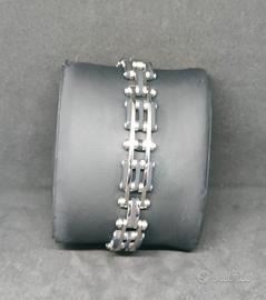 Bracciale uomo acciaio e nero stile catena moto