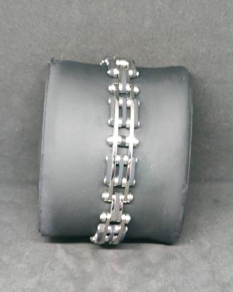 Bracciale uomo acciaio e nero stile catena moto