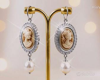 orecchini con cammeo e perla vera barocca