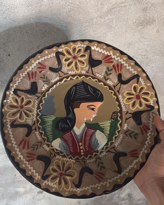 Piatto ceramica sarda vintage dipinto a mano,