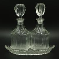 Porta olio e aceto vintage in vetro molato