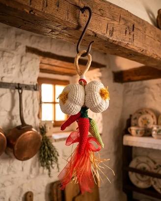 Decorazione Cucina Uncinetto Aglio e Peperoncini