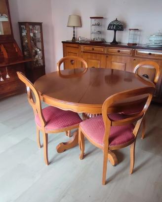 credenza con tavolo rotondo allungabile + 4 sedie