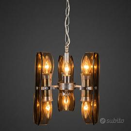 Lampadario Veca vetro Fumè modernariato anni 70