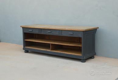 Bancone laccato Shabby Chic con top in castagno