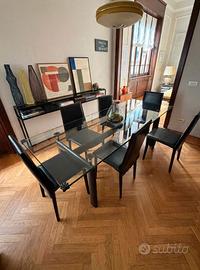 Tavolo vetro grande + 10 sedie vera pelle