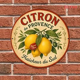 Insegna vintage tonda con limoni del sud