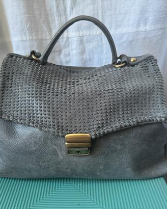 Borsa a mano vera pelle grigia