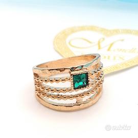 Anello Donna Dorato Con Pietra Verde Misura 18