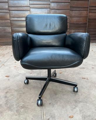 2 Poltrone girevoli pelle nera Otto Zapf per KNOLL