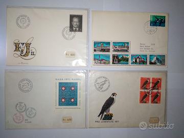 Lotto 3 buste FDC + 1 busta filatelica Svizzera
