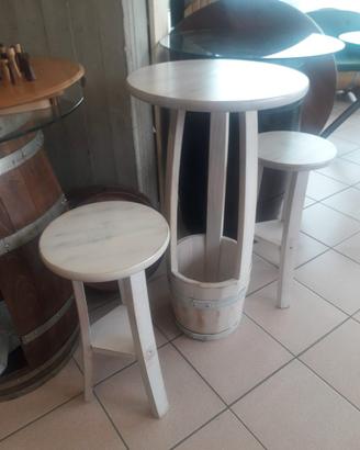 Tavolo h.95 sbiancato shabby con 2 sgabelli