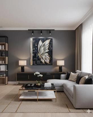 Quadro Moderno Farfalla 3D Rilievo Foglia Oro Nero