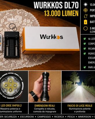  wurkkos DL70 13000 Lumen - Torcia LED Subacquea 