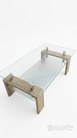 Tavolino da salotto moderno in vetro e in legno