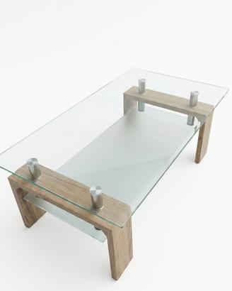 Tavolino da salotto moderno in vetro e in legno