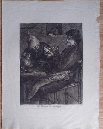 Acquaforte Antica XIX Sec. "Les Hommes au Cabaret"