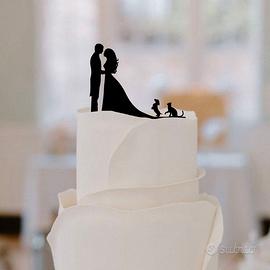 Cake topper sposi con bassotto e gatto