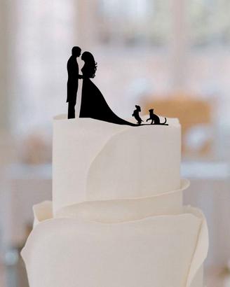 Cake topper sposi con bassotto e gatto