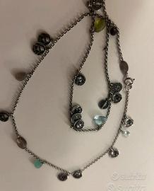 Collana in argento pietre dure e medaglie