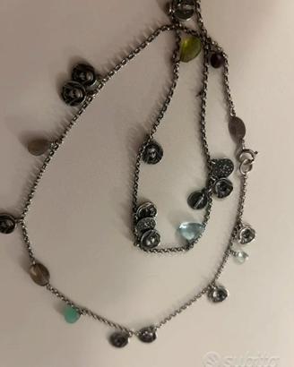 Collana in argento pietre dure e medaglie