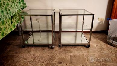 Coppia tavolini vintage anni ’70 vetro e metallo 
