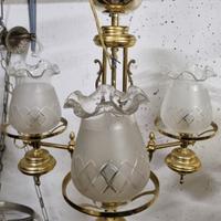 Lampadario ottone e vetro anni '50 italiano