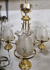 Lampadario ottone e vetro anni '50 italiano