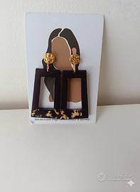 🌿 Orecchini in Resina e Acciaio con Foglia Oro – 