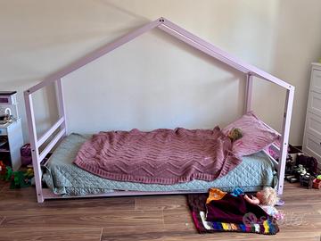 Letto a casetta rosa per bambina con materasso