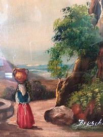 Quadro olio su tela firmato – Donna alla fontana