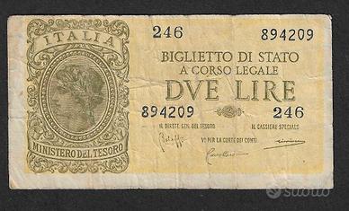 Italia - biglietto di stato circolato da 2 Lire