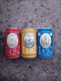 Trittico Lattine Birra Vintage 1492 Piene Rare