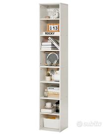 Libreria Sottile 8 Ripiani Aperta in Legno  Bianco