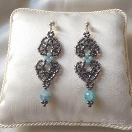 Orecchini nero blu apatite gemme vintage liberty