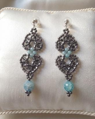 Orecchini nero blu apatite gemme vintage liberty