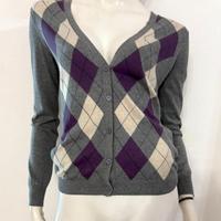 MASSIMO DUTTI Cardigan grigio fantasia rombi viola