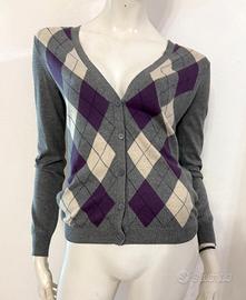 MASSIMO DUTTI Cardigan grigio fantasia rombi viola