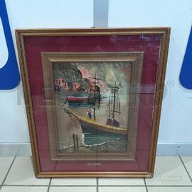 QUADRO ALDO PIRONTI OLIO 30X40 PAESAGGIO BARCHE