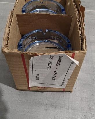 Lotto 4 Posacenere Vintage Birra Poretti Vetro Blu