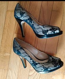 Décolleté 2 Paia (Nude/Pizzo+Raso Blu); 37 - Nuove