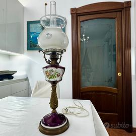 Lampada Art Nouveau francese in vetro e porcellana