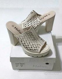 Scarpe Donna Sabot Malien Con Tacco Quadrato N. 36