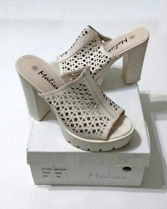 Scarpe Donna Sabot Malien Con Tacco Quadrato N. 36