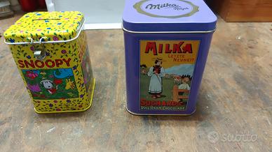 scatole di latta Snoopy e Milka
