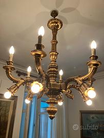 Lampadario classico legno intagliato e dorato